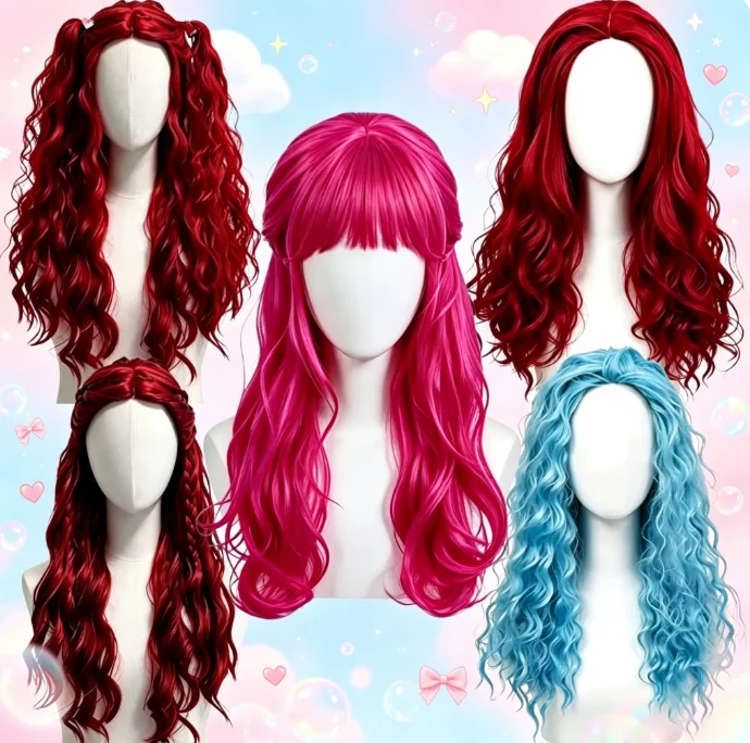 2026 Red Blue Long Curly Synth - огляд і ціна Women'S Red Accessories